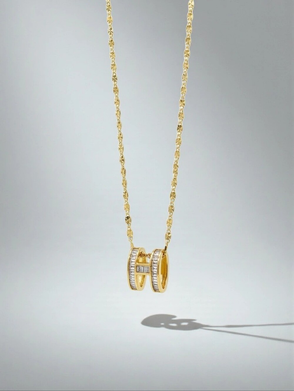 Initial "H" Pendant With Baguette-Cut Crystals On 18" Gold Plated Chain
